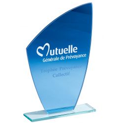 Trophée Verre oblique bleu personnalisable