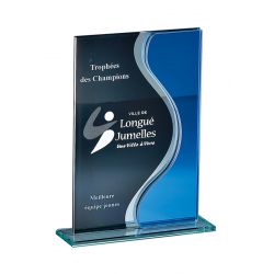 Trophée Verre Rectangle Noir et Bleu personnalisable